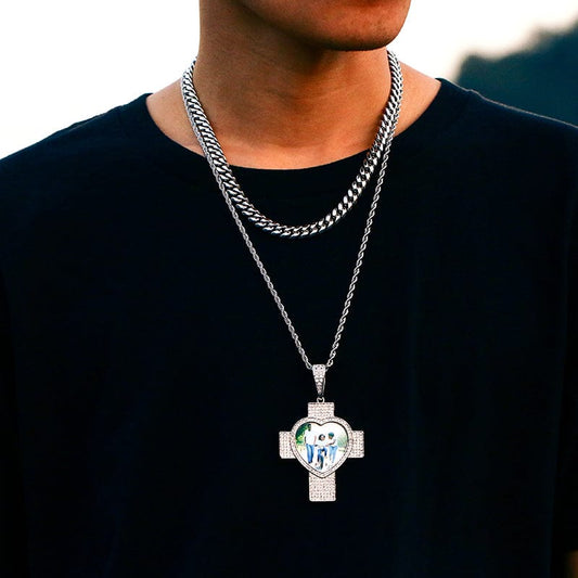 18K Gold Plated Cross Heart Chain - Iced Out Zircon Pendant