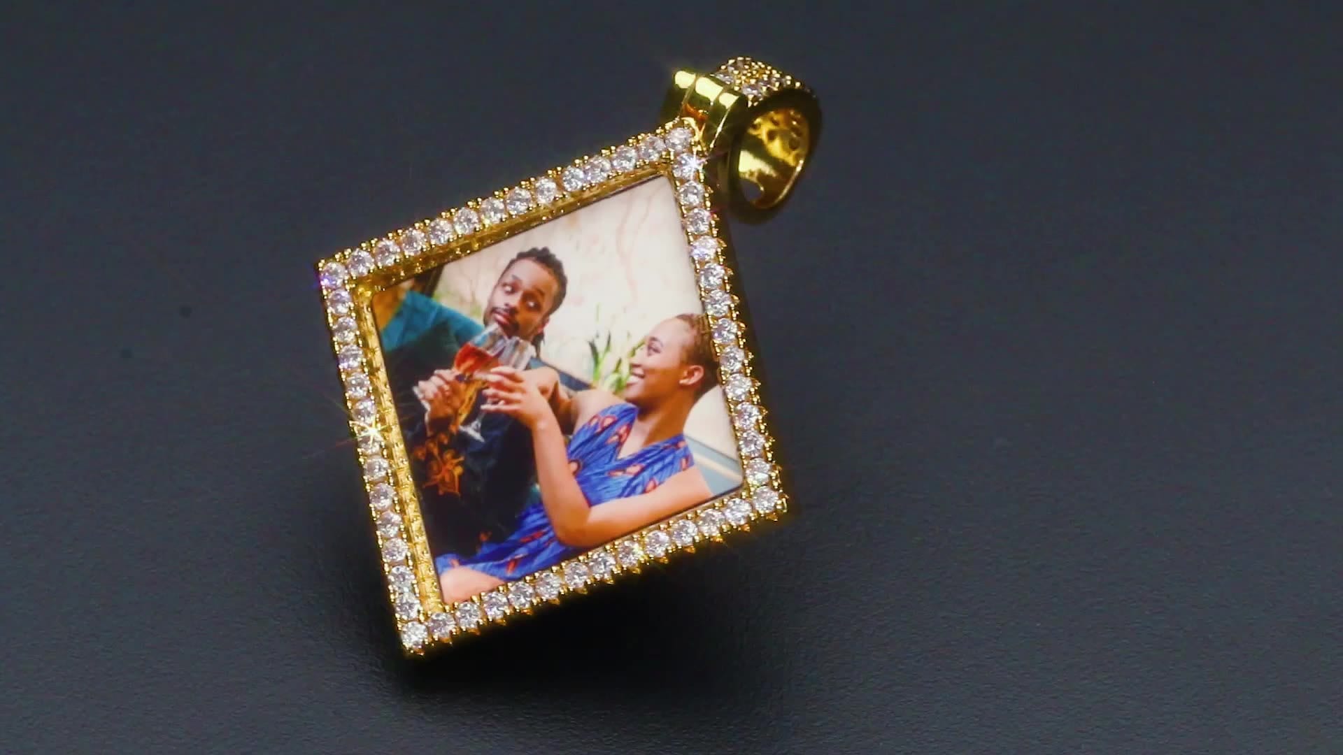 18K Gold Plated Picture Necklace Pendant Jewelry Iced Out Square Custom Photo Pendant