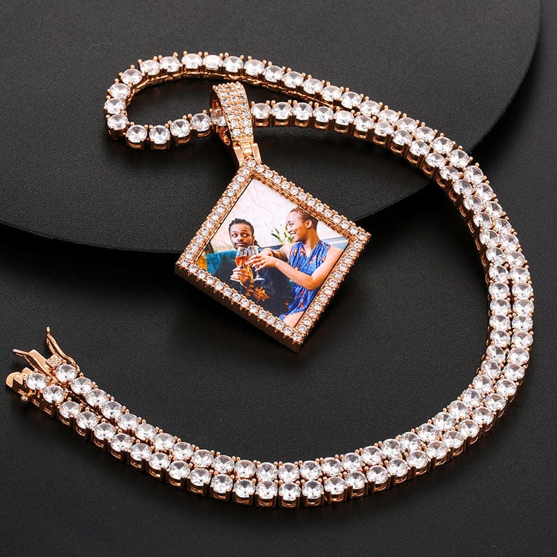 18K Gold Plated Picture Necklace Pendant Jewelry Iced Out Square Custom Photo Pendant