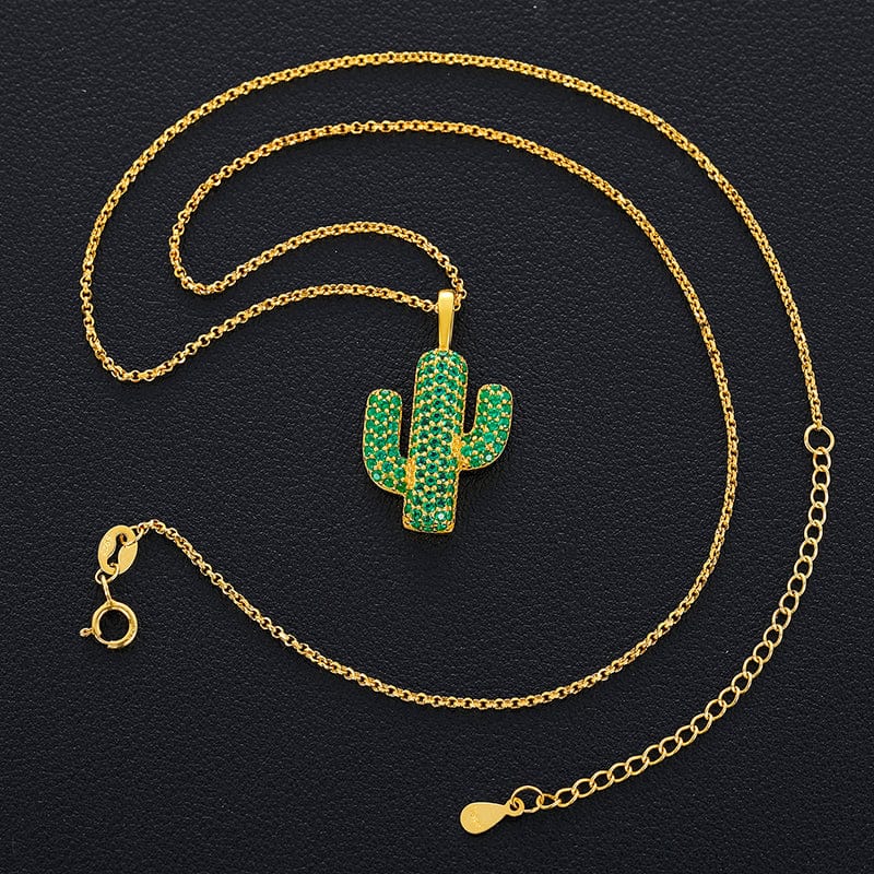 18K Gold Plated Silver 925 VVS Moissanite Cactus Charm Pendant