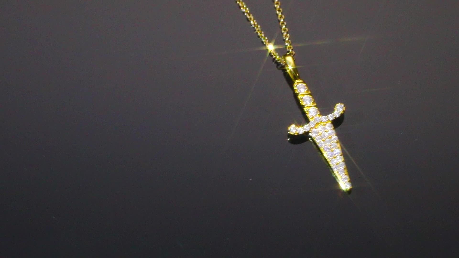 18K Gold Plated VVS Moissanite Diamond Sword Charm Pendant Necklace Bling Iced Out Pendant