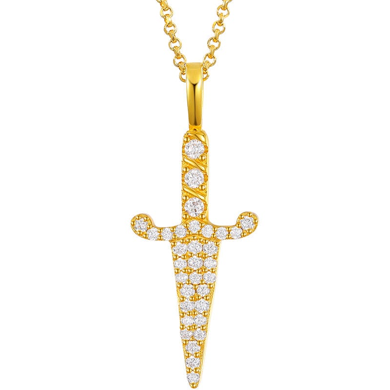18K Gold Plated VVS Moissanite Diamond Sword Charm Pendant Necklace Bling Iced Out Pendant