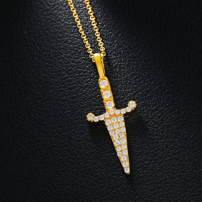 18K Gold Plated VVS Moissanite Diamond Sword Charm Pendant Necklace Bling Iced Out Pendant