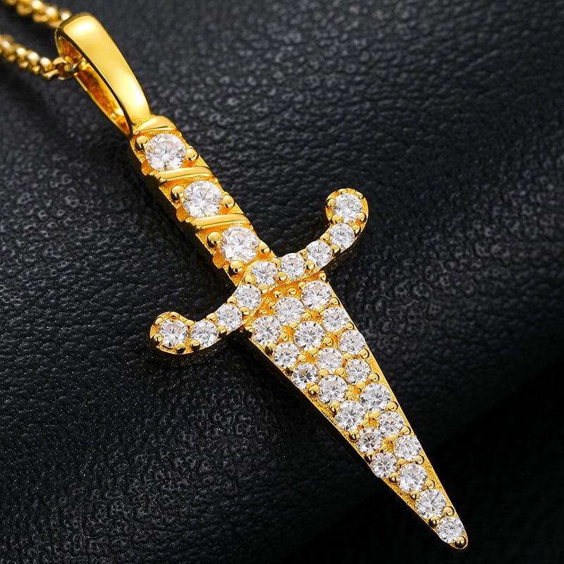 18K Gold Plated VVS Moissanite Diamond Sword Charm Pendant Necklace Bling Iced Out Pendant