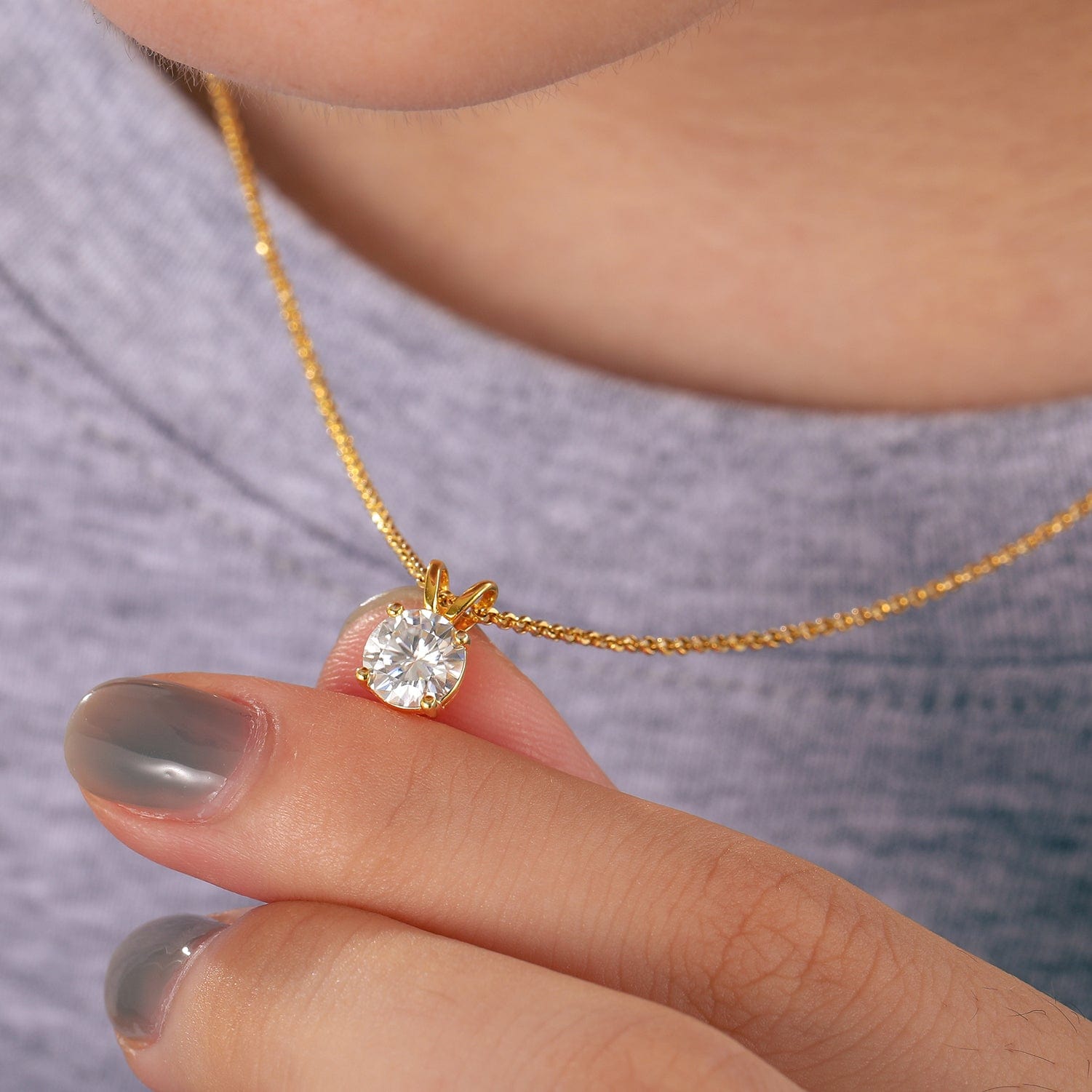 1 Carat Princess Cut Diamond Necklace 14K White Gold