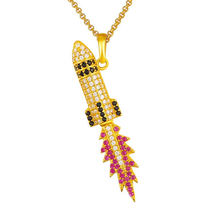 20inches / Gold VVS Moissanite Diamond Hip Hop Rocket Pendant Necklace