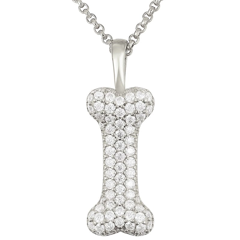 20inches / White Gold Iced Out Moissanite Bone Pendant - VVS Diamond 925 Sterling Silver Charm Pendant Necklace