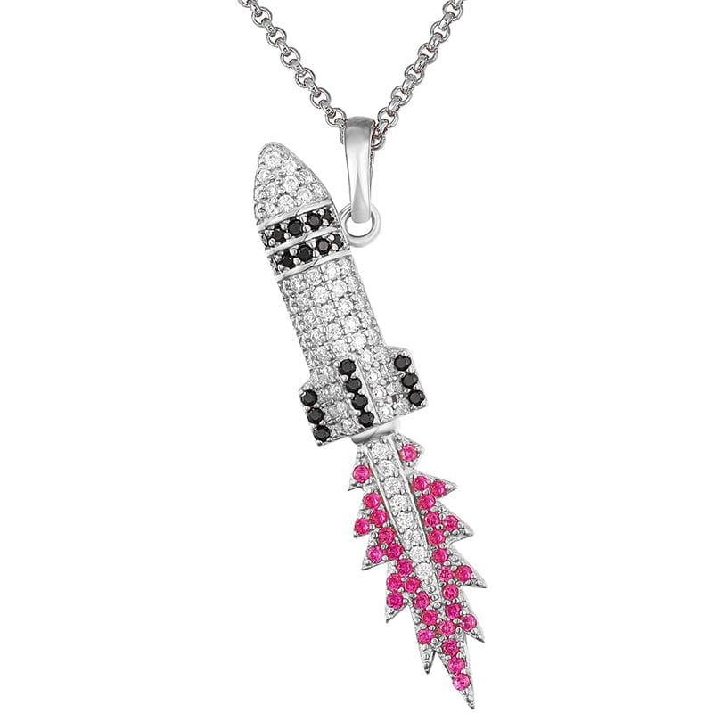20inches / White Gold VVS Moissanite Diamond Hip Hop Rocket Pendant Necklace