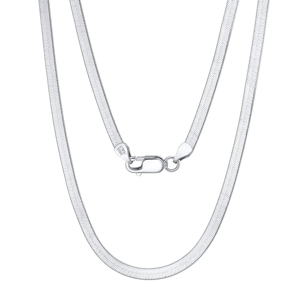 3mm Flexible Genuine 925 Sterling Silver -Rhodium Italian Flat Herringbone Chain Necklace for Men Women