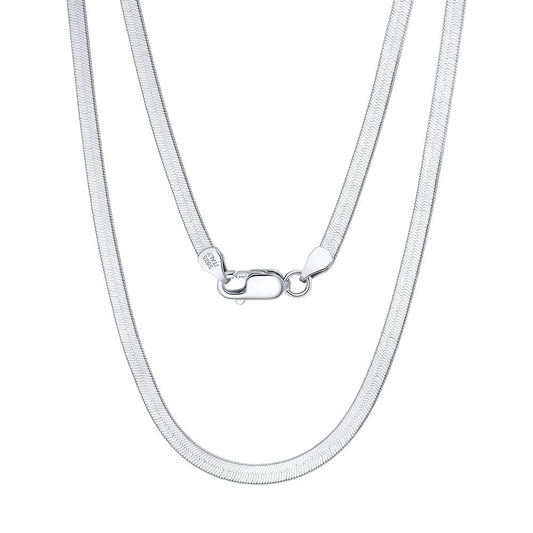 3mm Flexible Genuine 925 Sterling Silver -Rhodium Italian Flat Herringbone Chain Necklace for Men Women