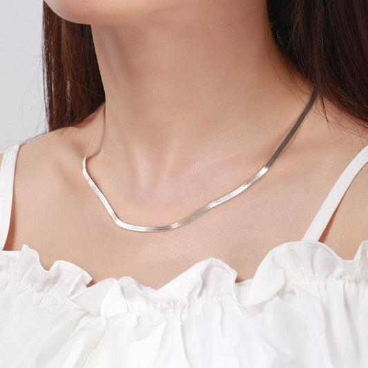 Flexible 925 Sterling Silver -Rhodium Italian Necklace -3mm Flat Herringbone Chain Necklace for Men Women