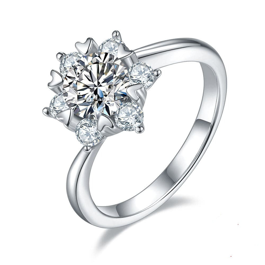 4.5 / SMR51 1.0 Carat Moissanite Diamond Ring -  Sterling Silver Flower Design