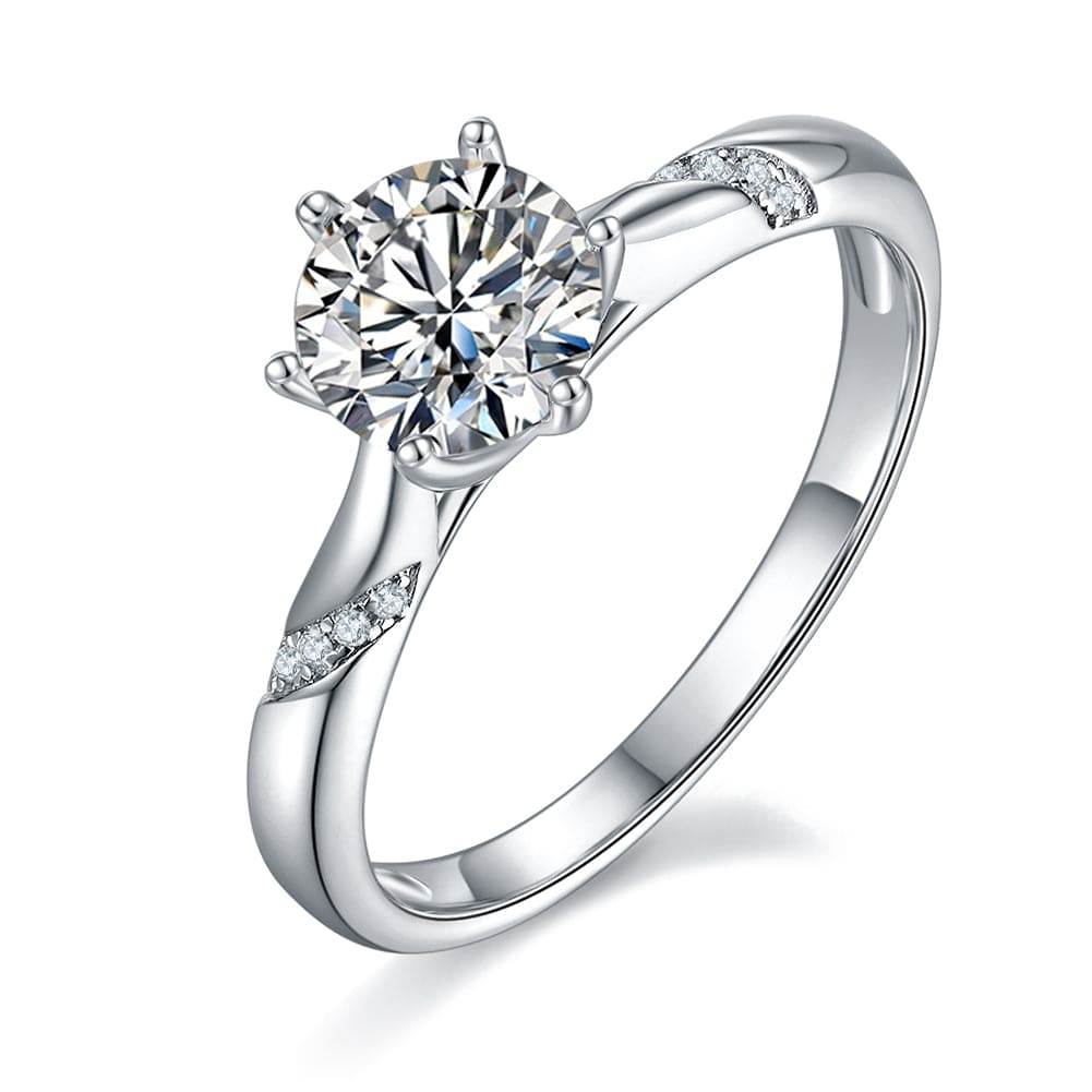 4.5 / SMR59 Silver Brilliant Engagement Ring - 1.0ct VVS Round Cut Stone Moissanite Diamond Rings