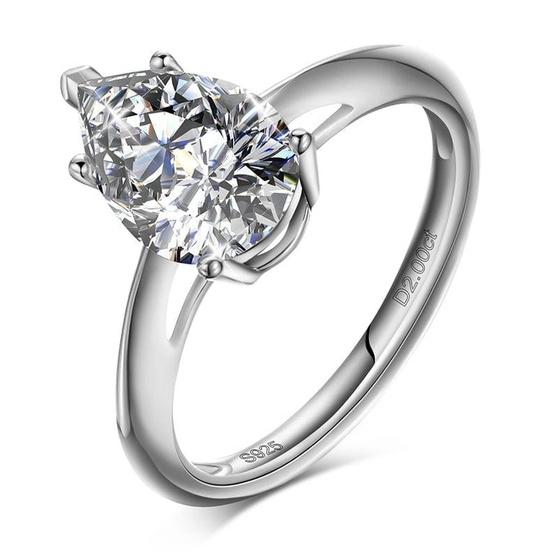 4.5 / White Gold 925 2ct Pear Cut VVS Moissanite Diamond Wedding Ring For Women