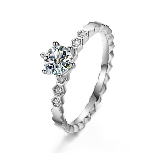 4.5 / White Gold 925 Sterling Silver 5mm 0.5ct VVS Moissanite Diamond Engagement Ring