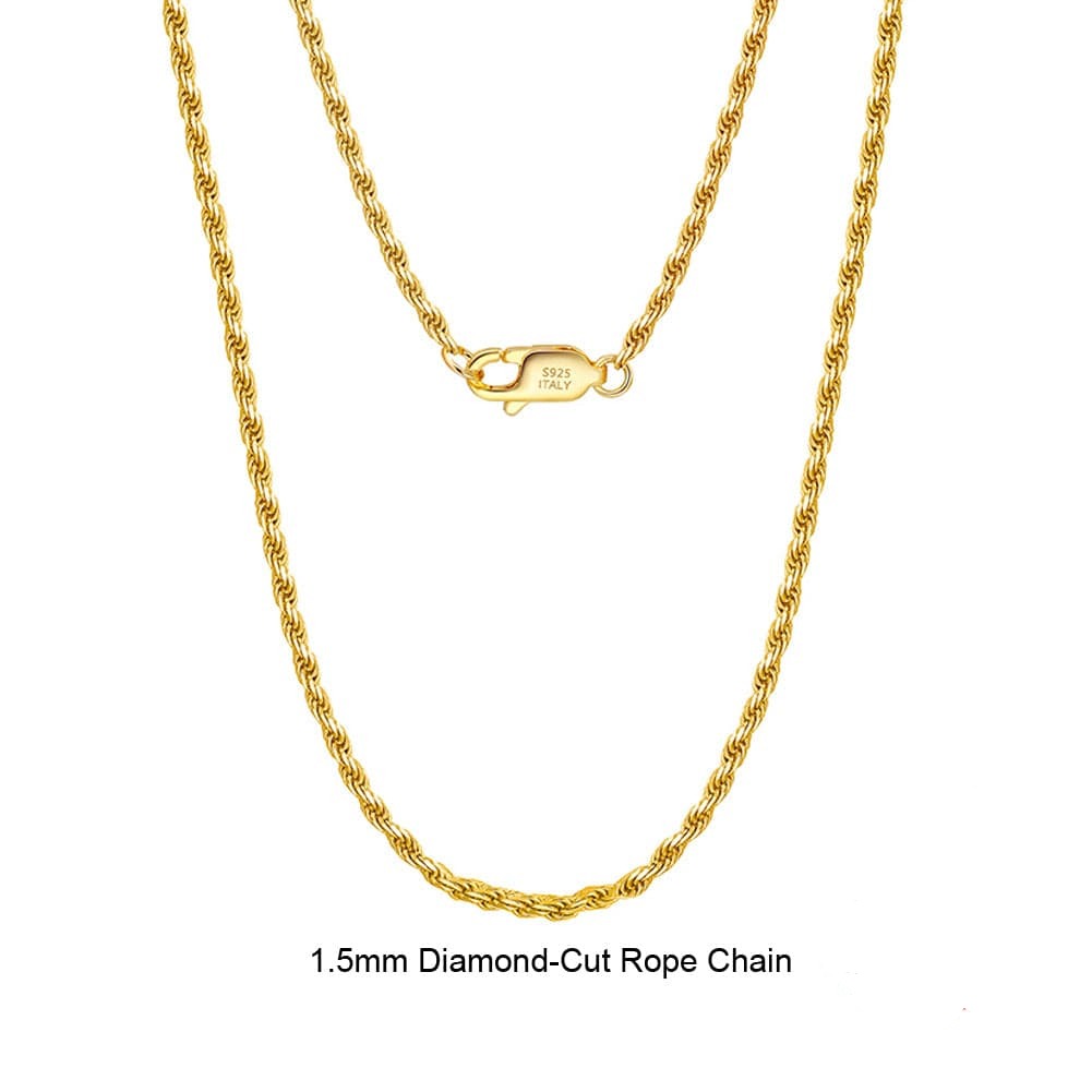 40cm(16inches) / SC29-18K-1.5 Italian 925 Sterling Silver - 1.5mm Diamond-Cut Rope Chain