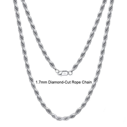 40cm(16inches) / SC29-P-1.7 Elegant Neck Chain - 925 Sterling Silver Necklace - 1.7mm Diamond-Cut Rope