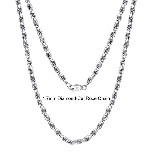 Elegant Neck Chain -925 Sterling Silver Necklace -1.7mm Diamond-Cut