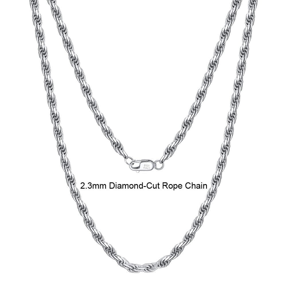 40cm(16inches) / SC29-P-2.3 Hiphop Jewelry - 925 Sterling Silver  - 2.3mm Diamond-Cut Rope Chain Necklace
