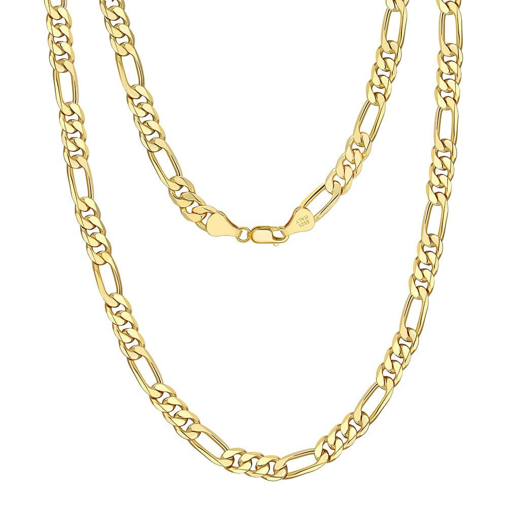 40cm(16inches) / SC34-18K-3.3 18K Gold Hiphop Jewelry - 925 Sterling Silver Necklace  - 3.3mm Diamond-Cut Figaro Chain