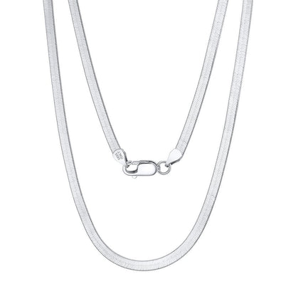 40cm(16inches) / SC35-P 3mm Flexible Genuine 925 Sterling Silver -Rhodium Italian Flat Herringbone Chain Necklace for Men Women