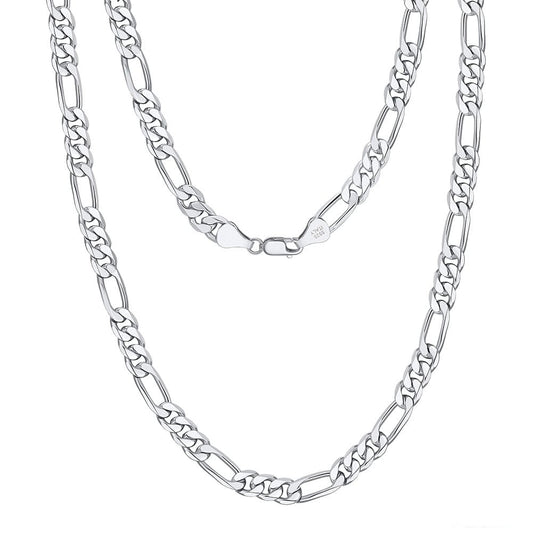 45cm(18inches) / SC34-P-7.0 18K Gold Hiphop Jewelry  - 925 Sterling Silver Necklace - 7.0mm Diamond-Cut Figaro Chain