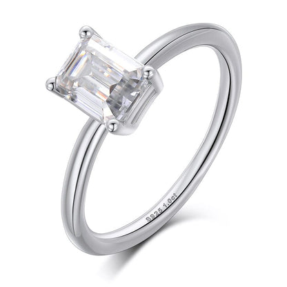 6 / 1ct-White Gold 925 Sterling Silver Engagement Ring - 1ct Emerald Cut VVS Moissanite Diamond Wedding Ring
