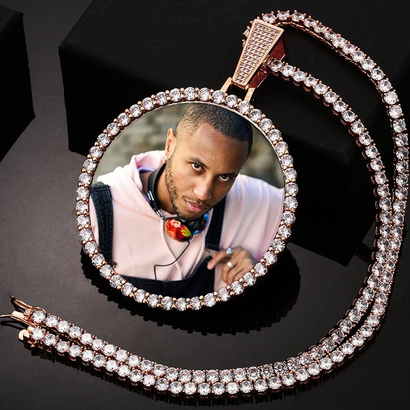 68mm Iced Out Sublimation Blanks Pendant Hip Hop Custom Memory Photo Frame Pendant Necklace