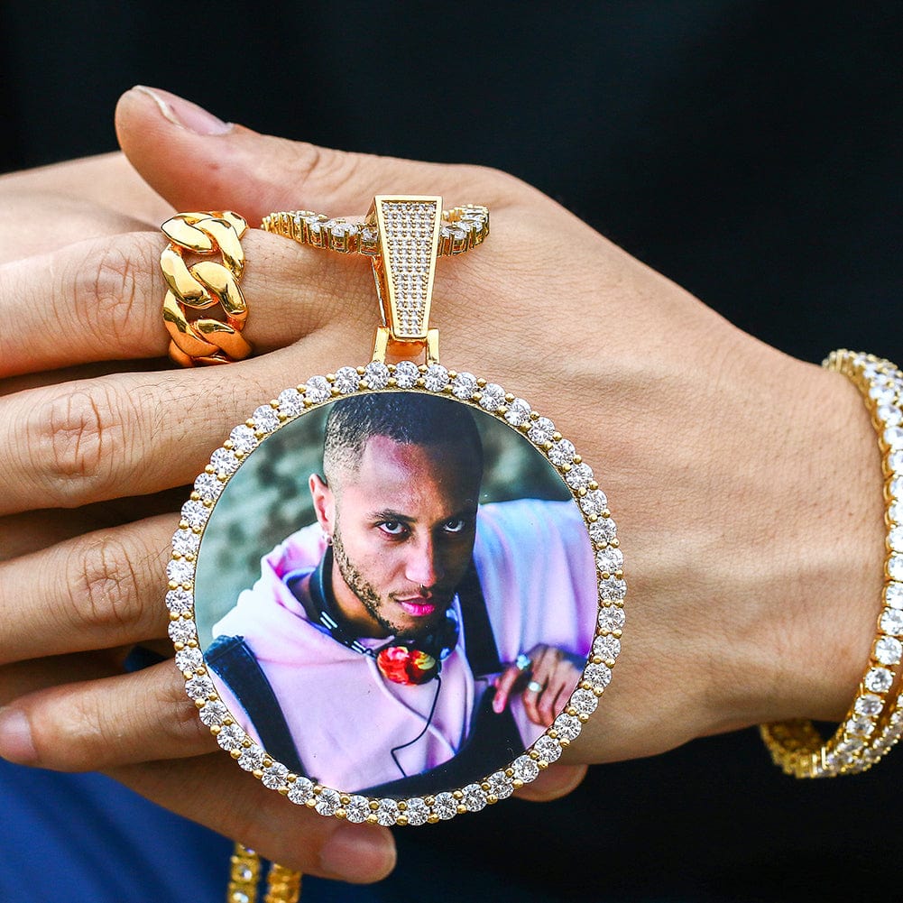68mm Iced Out Sublimation Blanks Pendant Hip Hop Custom Memory Photo Frame Pendant Necklace