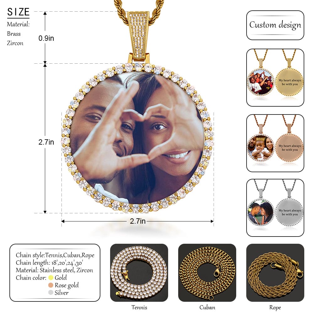 68mm Iced Out Sublimation Blanks Pendant Hip Hop Custom Memory Photo Frame Pendant Necklace