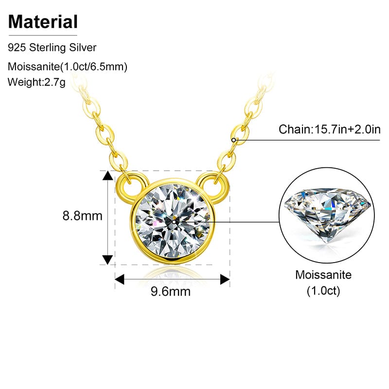 925 Sterling Silver 6.5mm -  1ct VVS Moissanite Diamond Solitaire Engagement Pendant Necklace