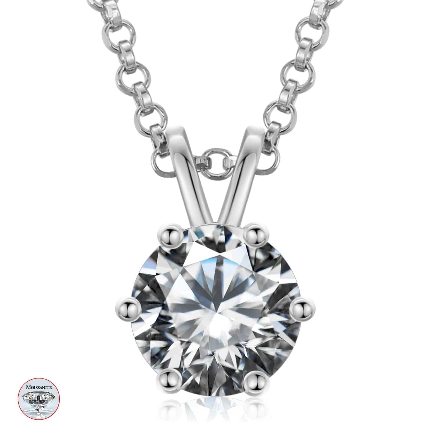 925 Sterling Silver 6 Prong Set 6.5mm - 1ct D Color VVS1 Clarify Moissanite Diamond Solitaire Pendant Necklace For Women