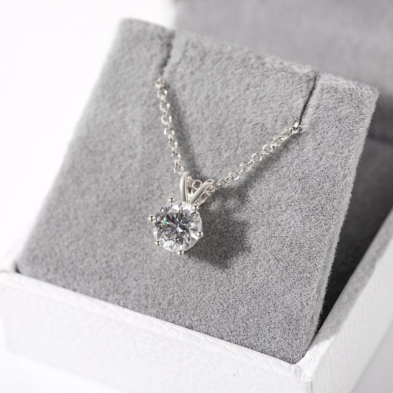 925 Sterling Silver 6 Prong Set 6.5mm - 1ct D Color VVS1 Clarify Moissanite Diamond Solitaire Pendant Necklace For Women