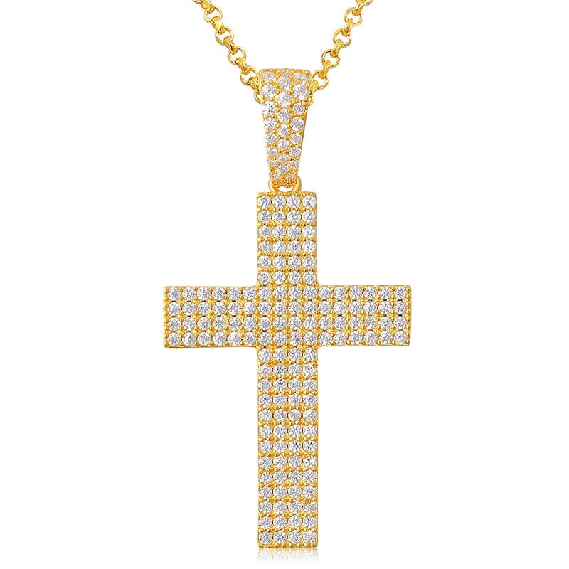925 Sterling Silver  Full  - VVS Moissanite Diamond Iced Out Cross Pendant Necklace