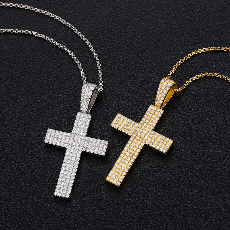 925 Sterling Silver  Full  - VVS Moissanite Diamond Iced Out Cross Pendant Necklace
