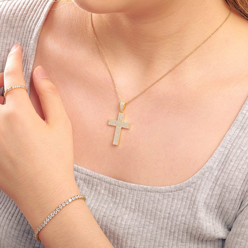 925 Sterling Silver  Full  - VVS Moissanite Diamond Iced Out Cross Pendant Necklace
