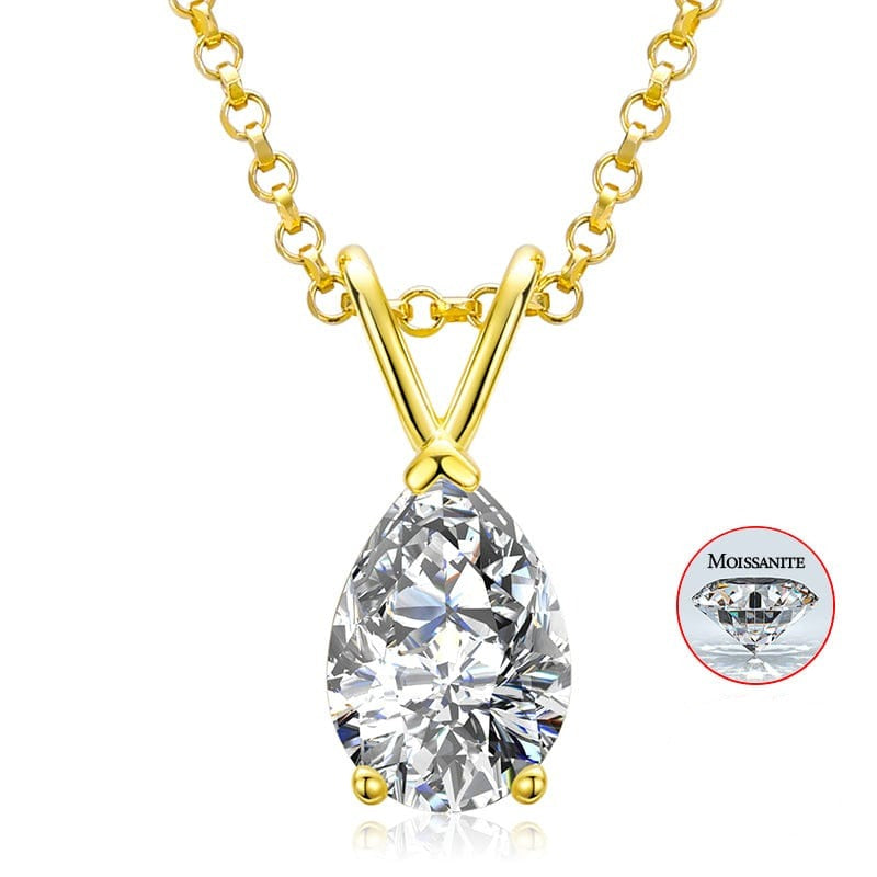 925 Sterling Silver Necklace - 1ct Pear Cut VVS Moissanite Diamond Solitaire Pendant Engagement Gift