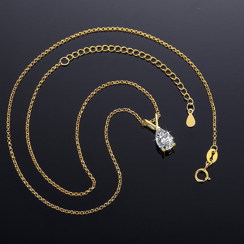 925 Sterling Silver Necklace - 1ct Pear Cut VVS Moissanite Diamond Solitaire Pendant Engagement Gift