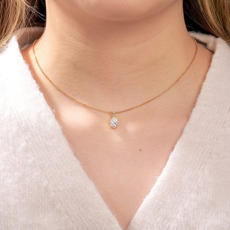 925 Sterling Silver Necklace - 1ct Pear Cut VVS Moissanite Diamond Solitaire Pendant Engagement Gift