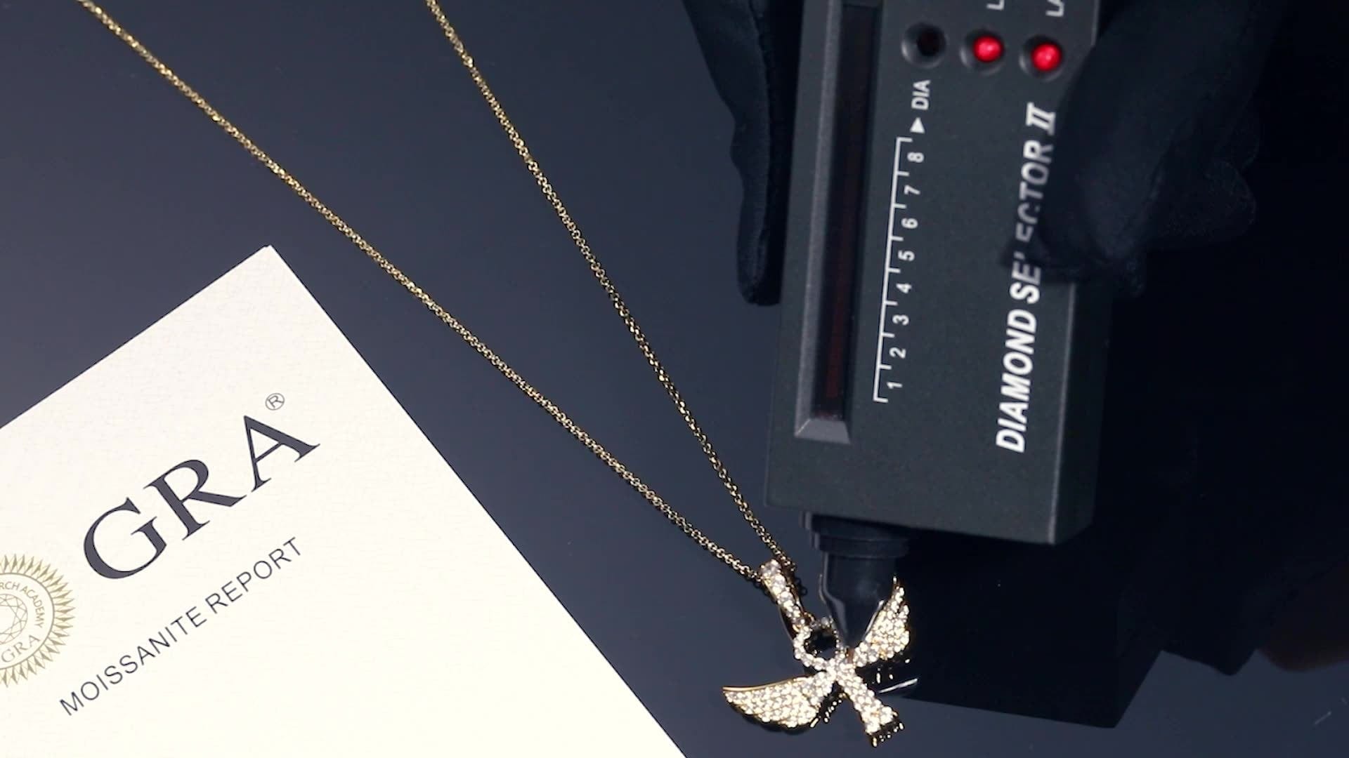 925 Sterling Silver  - VVS Moisasnite Diamond Wing Ankh Cross Pendant Necklace