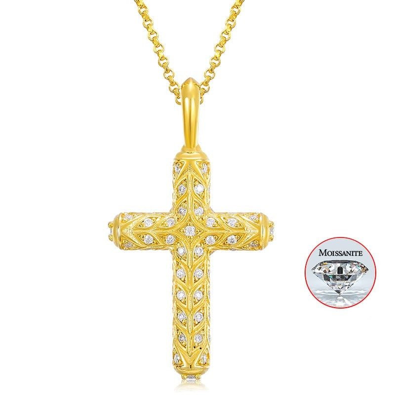925 Sterling Silver - VVS Moissanite Diamond Cross Pendant Necklace