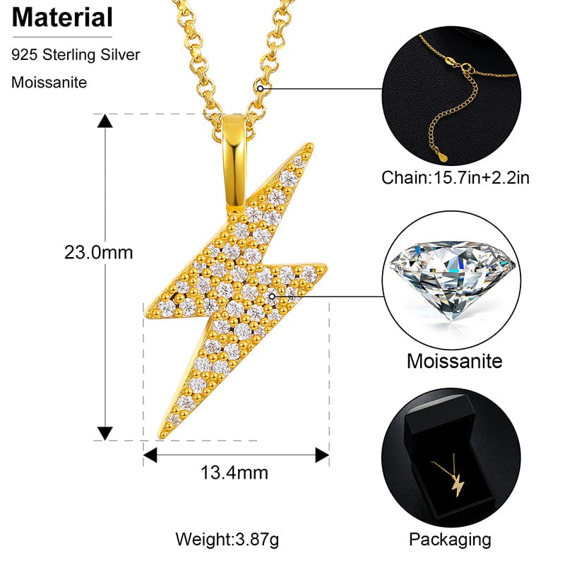925 Sterling Silver - VVS Moissanite Diamond  Lightning Charm Pendant Necklace