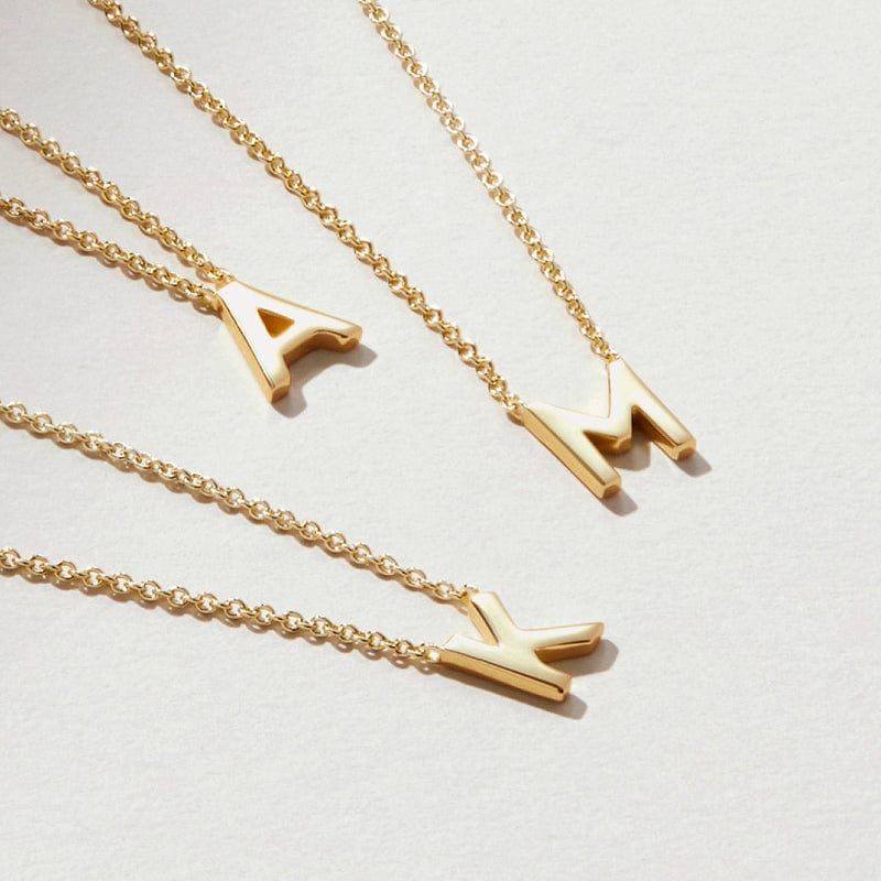 A / 18K Solid Gold Solid  Gold Personalized Letter Name Necklace