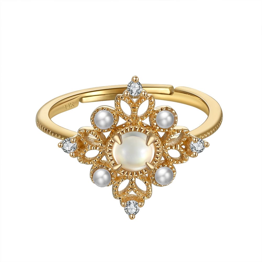 Adjustable Open- Fresh Water Pearl-Solid Gold Rings