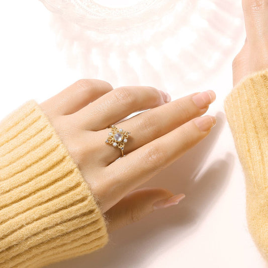 Adjustable Open- Fresh Water Pearl-Solid Gold  Engagment Rings
