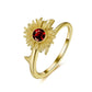 Adjustable Ring Natural Garnet Sunflower
