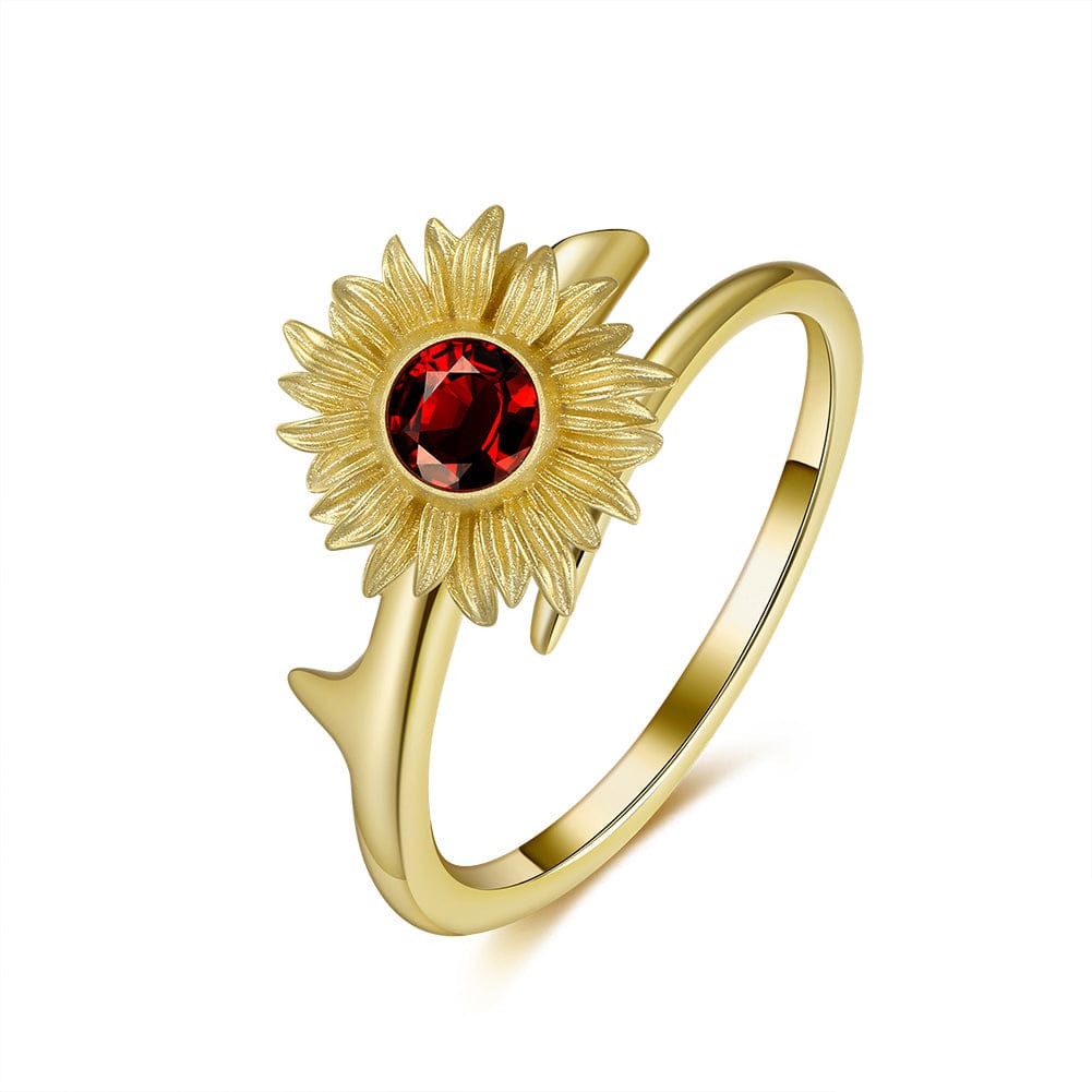 Adjustable Ring Natural Garnet Sunflower