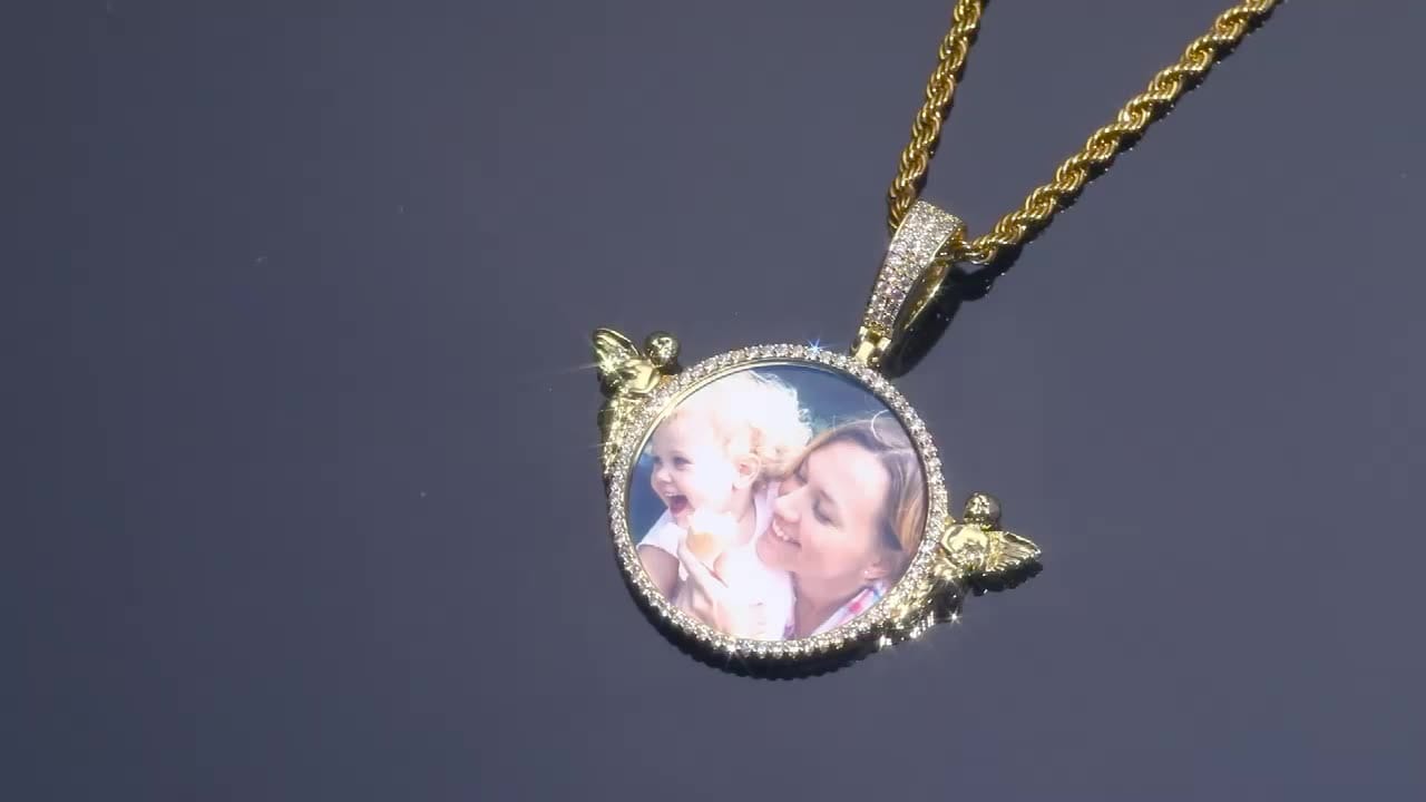 Angel Guard Custom Picture Necklace Iced Out 18K Gold Plated ZIrcon Photo Pendant With Chain