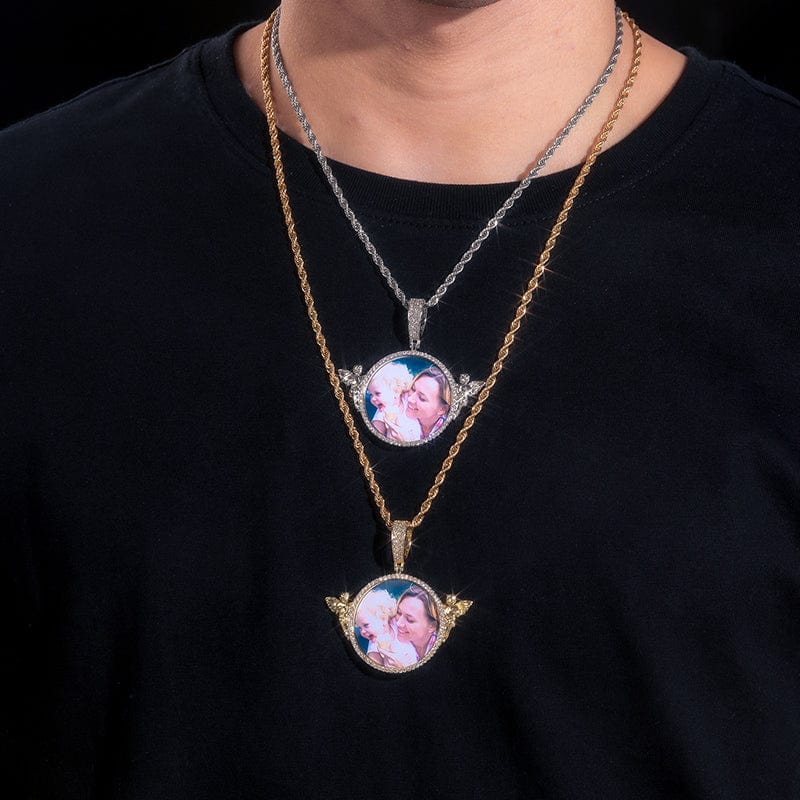 Angel Guard Custom Picture Necklace Iced Out 18K Gold Plated ZIrcon Photo Pendant With Chain