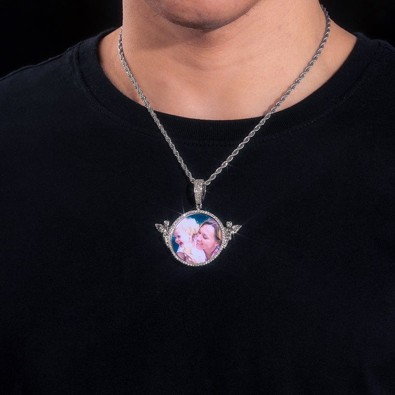 Angel Guard Custom Picture Necklace Iced Out 18K Gold Plated ZIrcon Photo Pendant With Chain